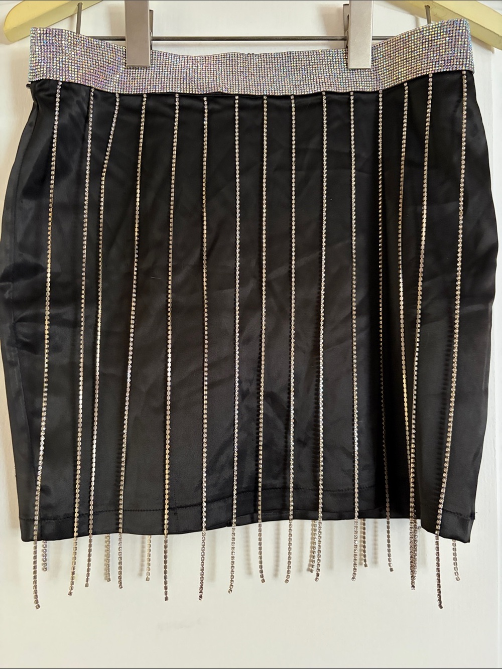 Black Mini Skirt with Crystal Fringe and Rhinestone Waistband